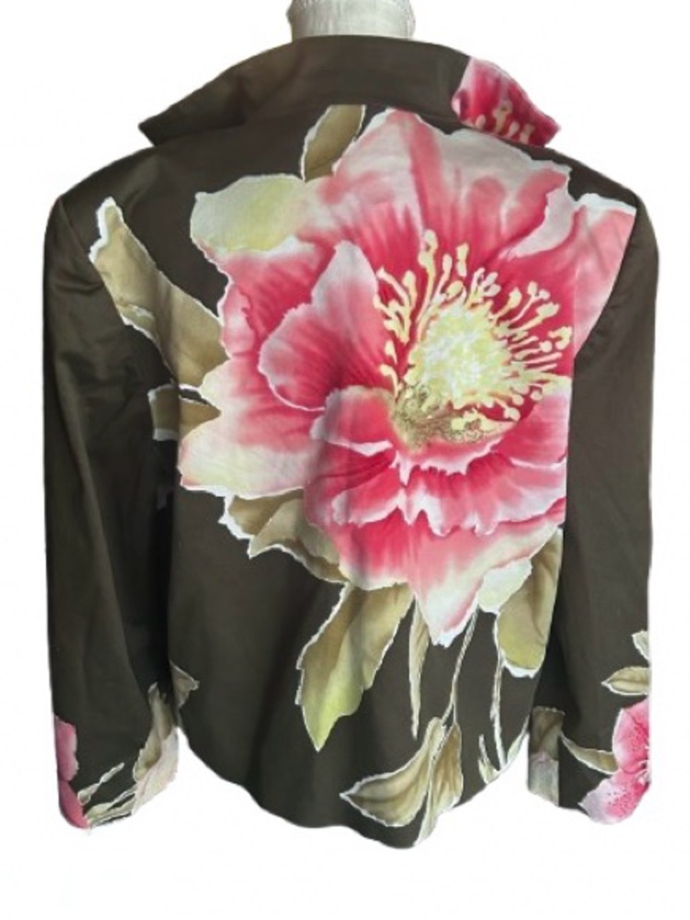 Large LINDA ALLARD ELLEN TRACY Floral Blazer Jacket Cotton Designer Green Pink
